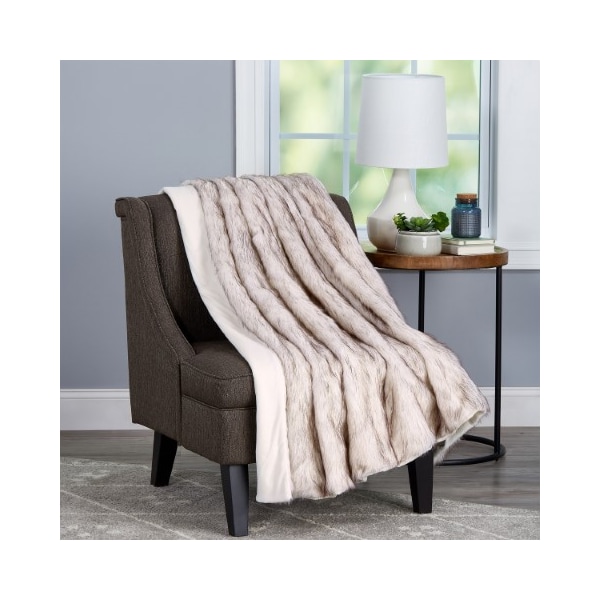 Hastings Home Faux Fur Throw Luxurious, Soft, Hypoallergenic Premium Fashion Blanket, 60"x70", Pearl White 579883NSS - main